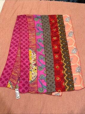 Silk medley XL scarf - reclaimed sari strips Multicolor Lightweight Scarf Wrap